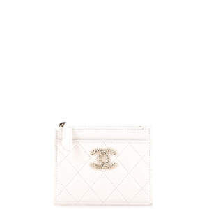 Chanel Textured CC Square Zip Card Holder Quilted Caviar